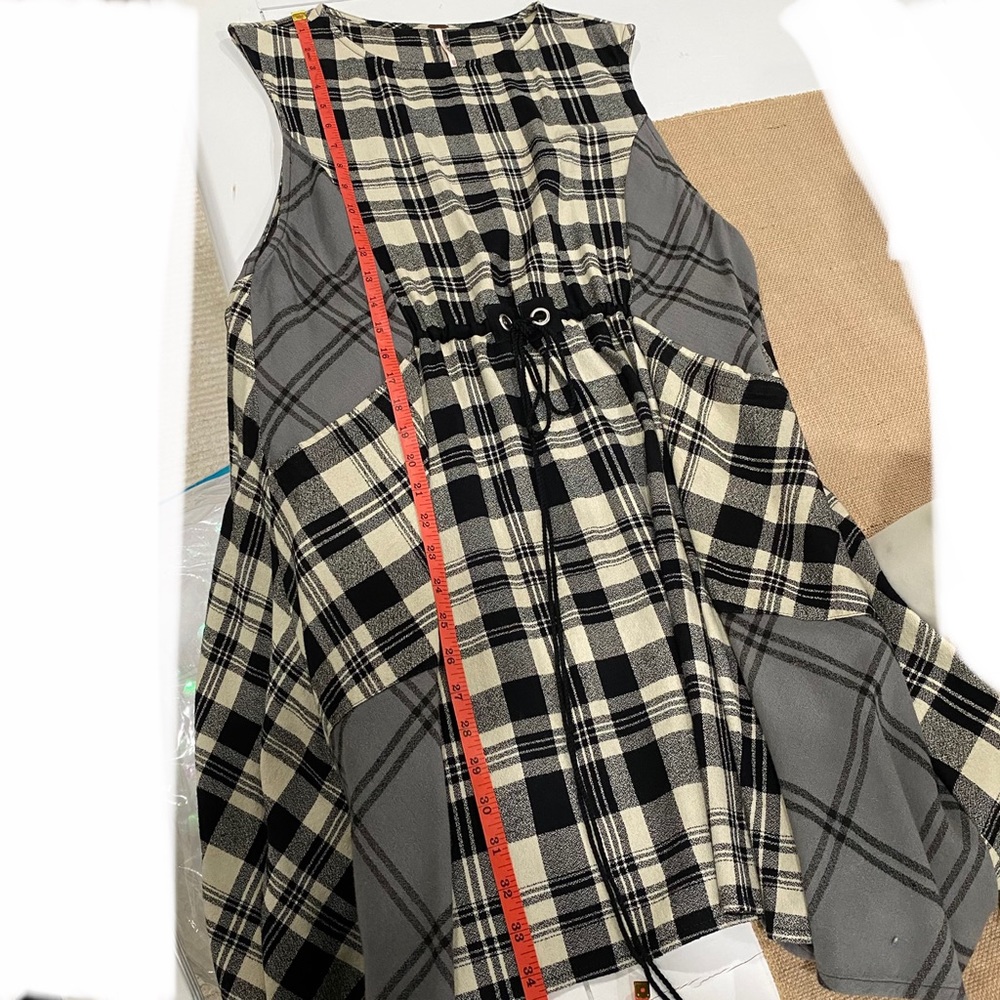 Free People Land Lines Mini Plaid Dress Sharkbite Hem Edgy Sz XS Patchwork - Picture 13 of 13